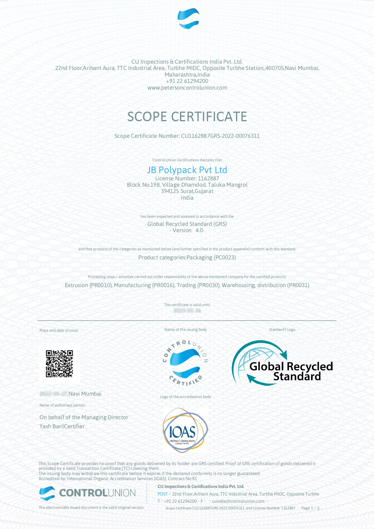 GRS Scope Certificate GRS-Scope-Certificate